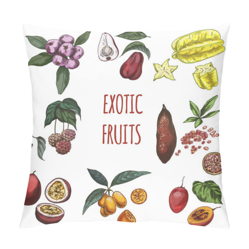 Personality  Exotic Fruits, Vector Hand Drawn Collection. Pillow Covers