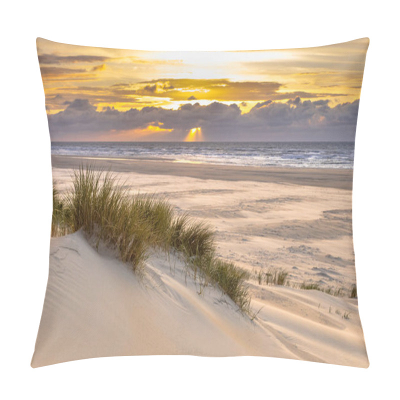 Personality  View From Dune Top Over Sunset In North Sea From The Island Of Ameland, Friesland, Netherlands Pillow Covers