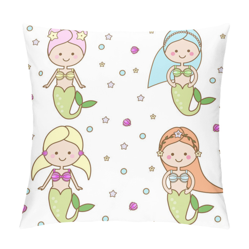 Personality  Cute Mermaids Characters. Vector Illustration Pillow Covers