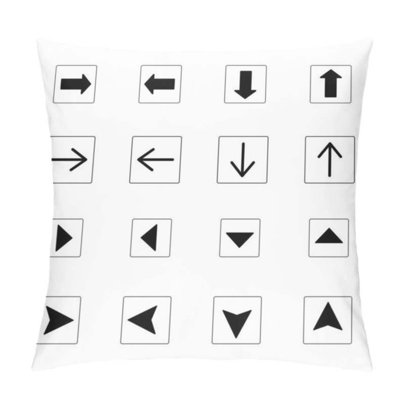 Personality   Arrows In Black Squares In Different Directions Isolated On White Pillow Covers