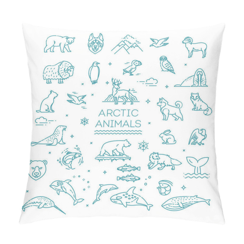 Personality  Set Of Linear Vector Arctic Animals Pillow Covers