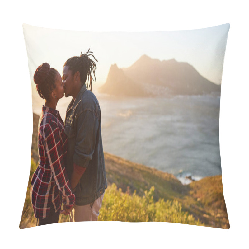 Personality  Couple Of African Descent Kissing Outdoors In A Beautiful Landscape Pillow Covers