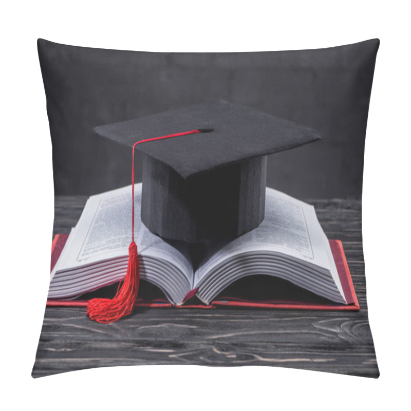 Personality  Open Book With Graduation Cap On Wooden Table Pillow Covers