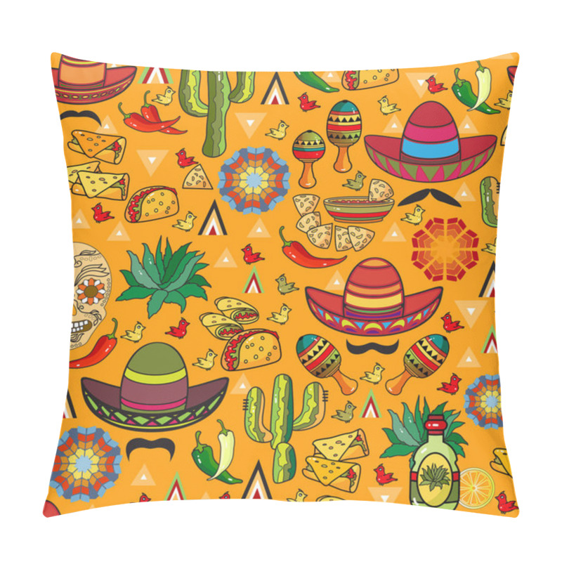 Personality  Mexican Festive Vector Seamless Pattern. Skull, Tequila, Maracas, Cactus, Chili. Pillow Covers