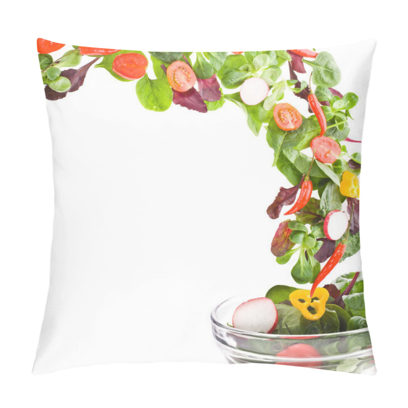 Personality  Flying Fresh Salad Isolated Over White Background Pillow Covers