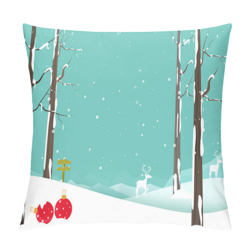 Personality  Winter Christmas Background With Reindeers, And Christmas Balls. Pillow Covers