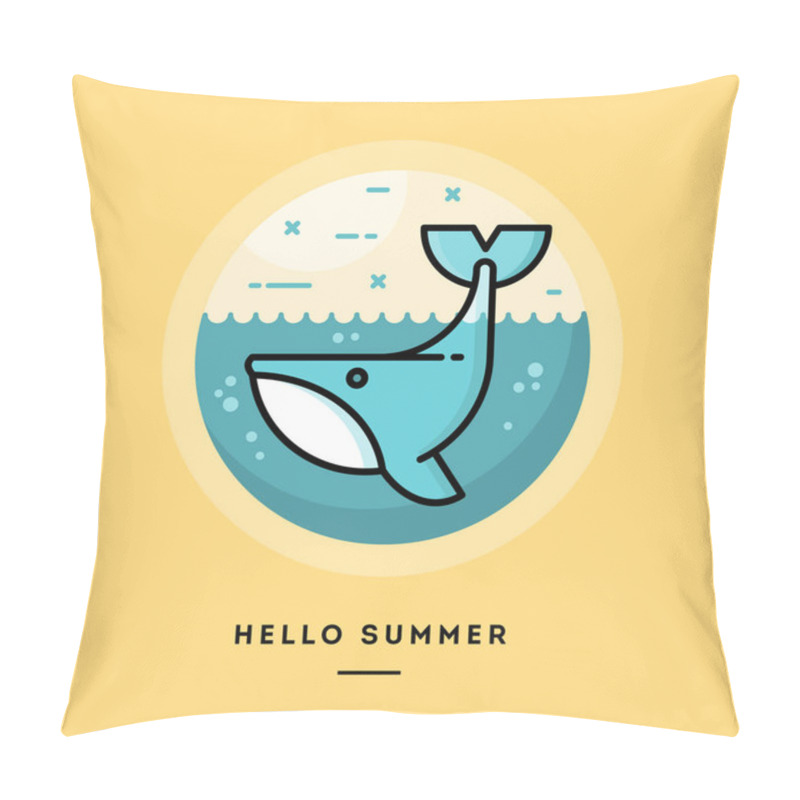 Personality  Hello Summer, Cute Whale, Flat Design Thin Line Banner, Usage For E-mail Newsletters, Web Banners, Headers, Blog Posts, Print And More Pillow Covers