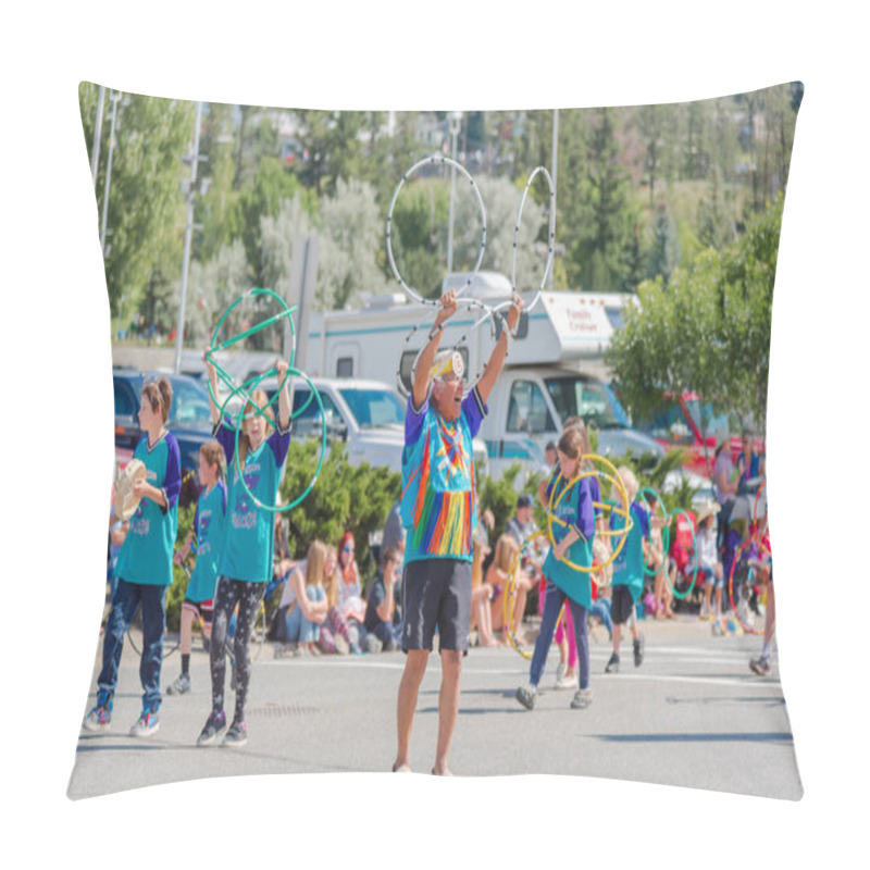 Personality  Williams Lake, British Columbia/Canada - July 2, 2016: First Nations Elder Leads Children In The Performance Of A Traditional Hoop Dance At The Annual Stampede Parade In Downtown Williams Lake. Pillow Covers