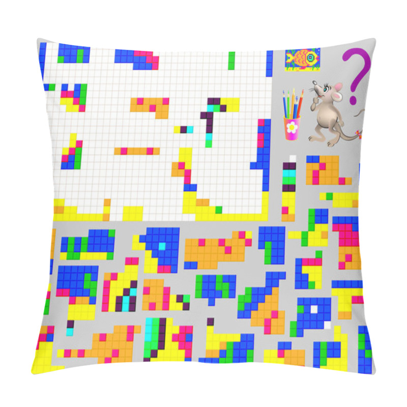 Personality  Logic Puzzle Game. Need To Find The Correct Place For Each Detail And Paint The Squares In Corresponding Colors. Pillow Covers