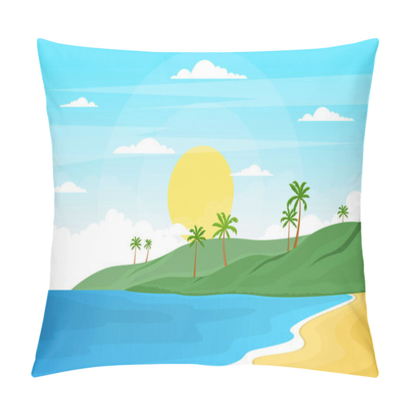 Personality  Vacation In Tropical Beach Sea Palm Tree Summer Landscape Illustration Pillow Covers