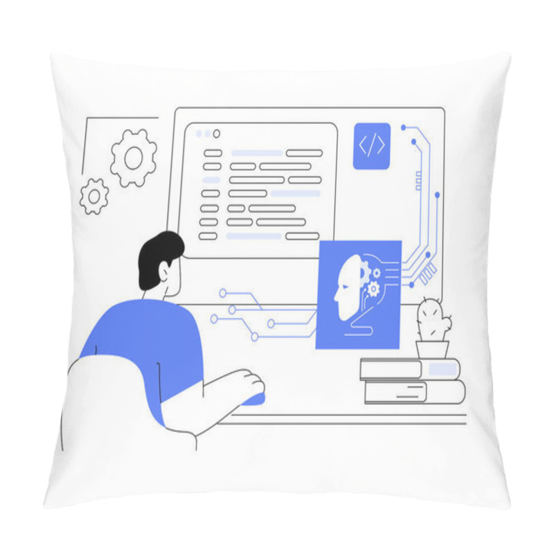 Personality  AI Engineer Isolated Cartoon Vector Illustrations. Professional AI Engineer Creating Robotic AI Models Using Machine Learning Algorithms, IT Technology, Data Transfer, Big Data Vector Cartoon. Pillow Covers