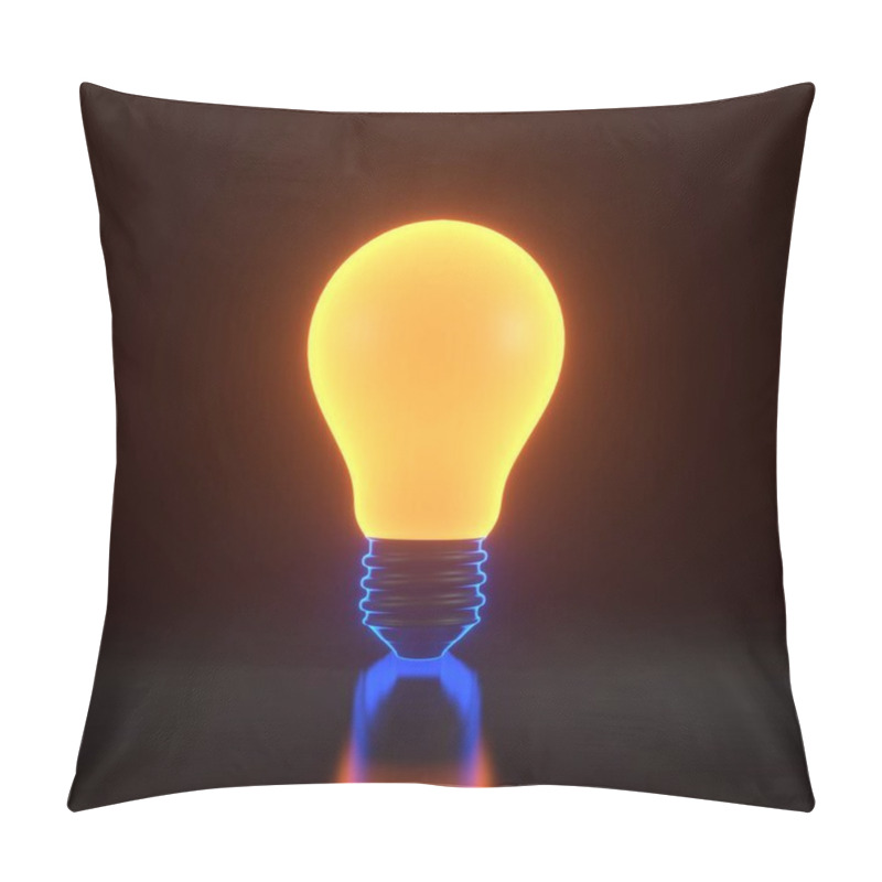 Personality  Light Bulb With Bright Glowing Futuristic Orange Neon Lights On A Black Background. Bright Idea Concept. 3D Render Illustration Pillow Covers