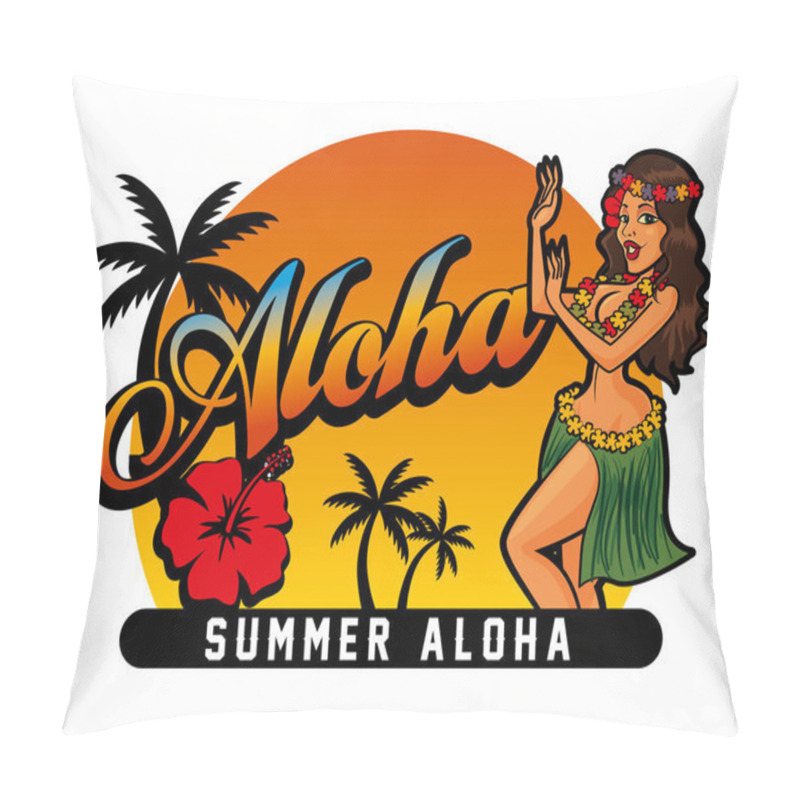 Personality  Retro Summer Hot Sexy Lady Dancing In A Tropical Beach, Vector Illustration Pillow Covers