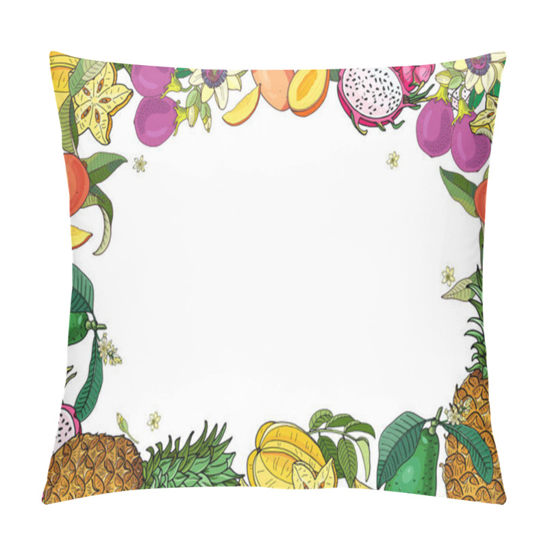 Personality  Exotic Fruits Frame. Avocado, Carambola,mango,pitahaya,pineapple, Passion Fruit. Pillow Covers