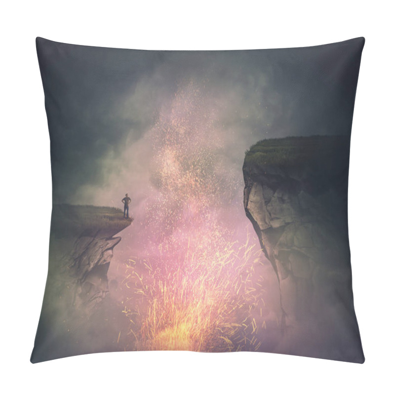 Personality  Surreal Scene As A Fearless Man Stand On The Edge Of A Cliff Wat Pillow Covers