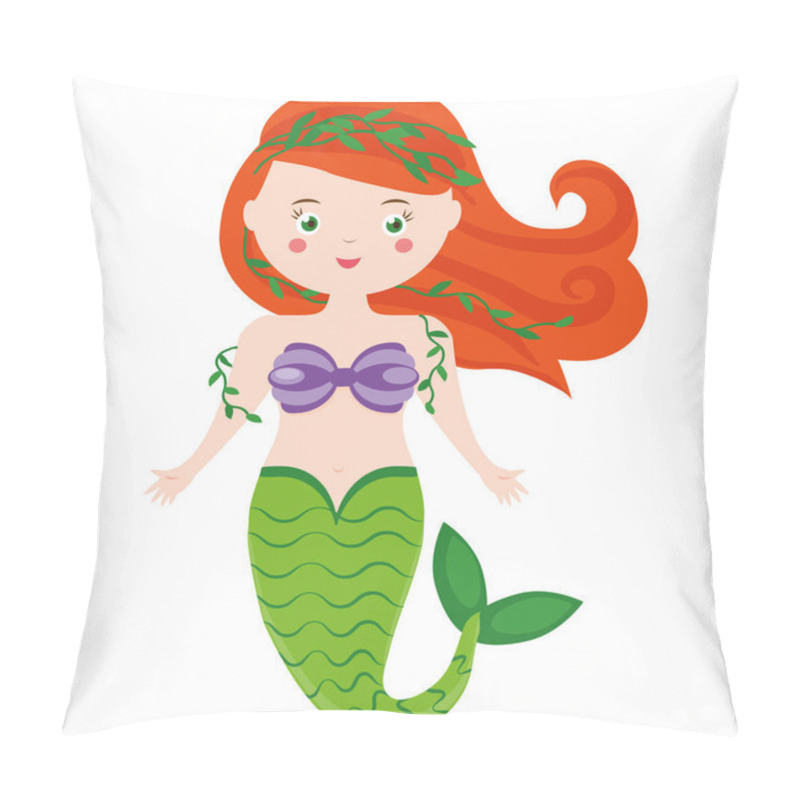 Personality  Cute Mermaid Character In Cartoon Style. Vector Illustration Pillow Covers