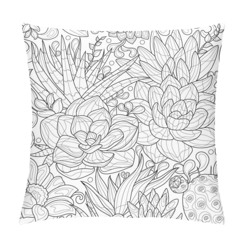 Personality  Succulents.Coloring Book Antistress For Children And Adults. Illustration Isolated On White Background.Zen-tangle Style. Pillow Covers