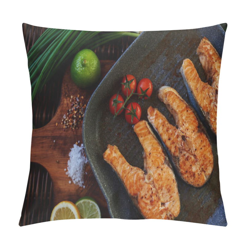 Personality  There Are Several Salmon Steak On The Grill Pan Pillow Covers