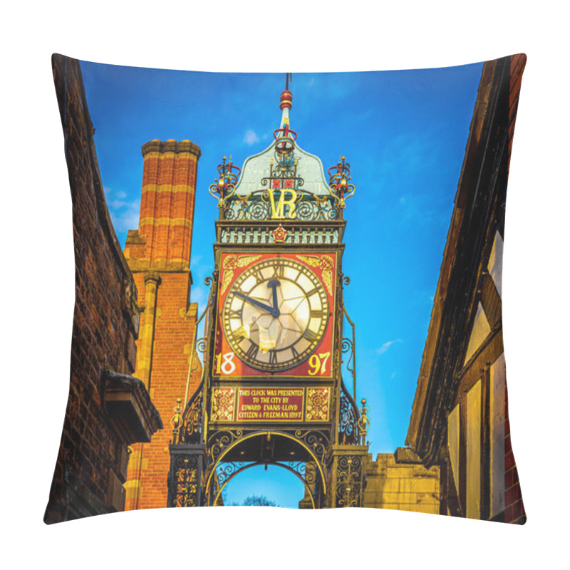 Personality  Eastgate Clock Of Chester, A City In Northwest England,  Known For Its Extensive Roman Walls Made Of Local Red Sandstone, UK Pillow Covers