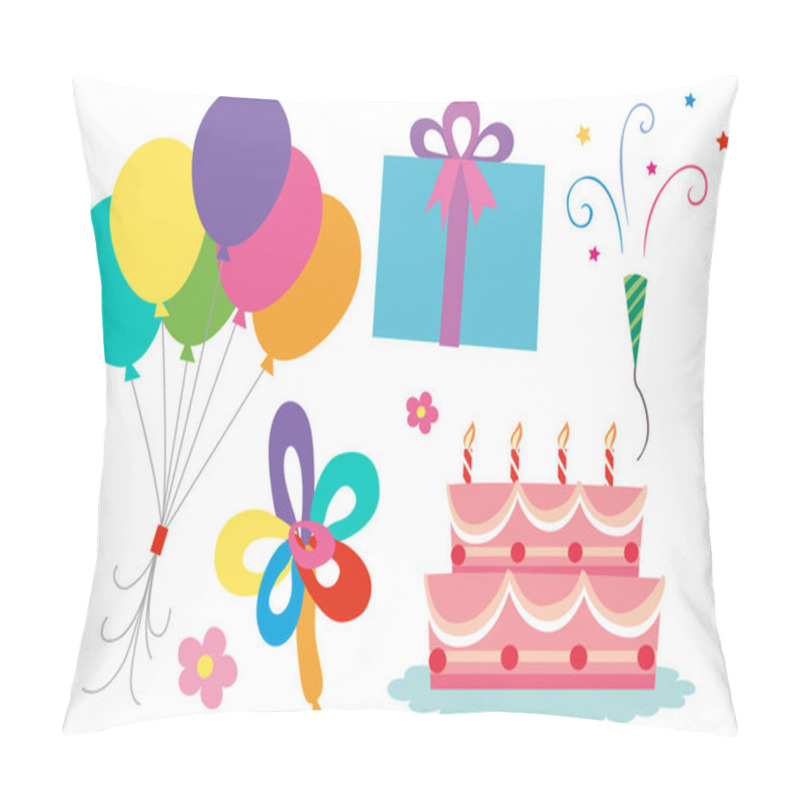 Personality  Birthday Theme With Cake And Balloons Pillow Covers