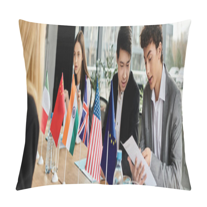 Personality  Young Delegates At A Model UN Conference Discuss Global Issues. Pillow Covers