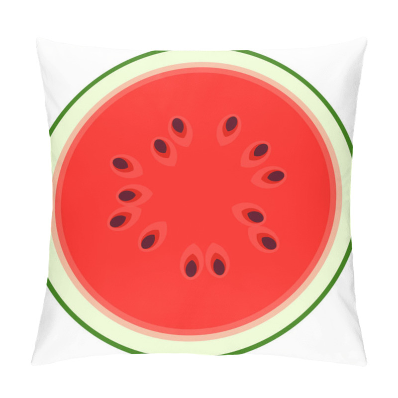 Personality  Cut In Half Red Ripe Watermelon With Bones, Top View. Tasty Summer Fruit, Web Button Template. Vitamins And Health Icon. Isolated Vector Illustration. Pillow Covers