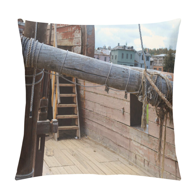 Personality  Deck Of The Old Wooden Ship. Old Desert Piracy Ship. Interior Of The Sailing Wooden Vessel. Pillow Covers