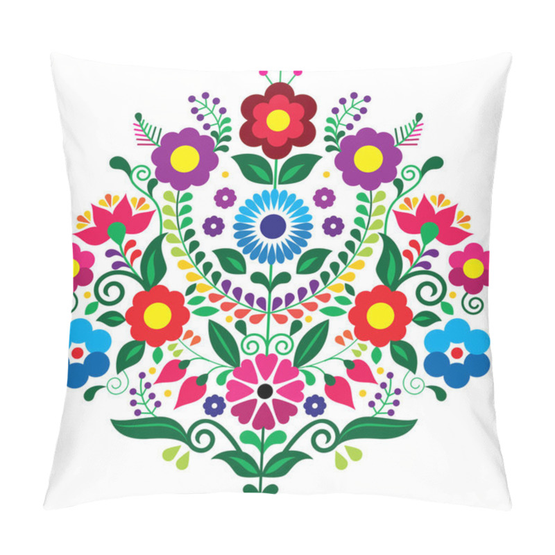 Personality  Mexican Traditional Floral Embroidery Style Vector Design Composition With Flowers, Vibrant Pattern Inspired By Folk Art From Mexico  Pillow Covers