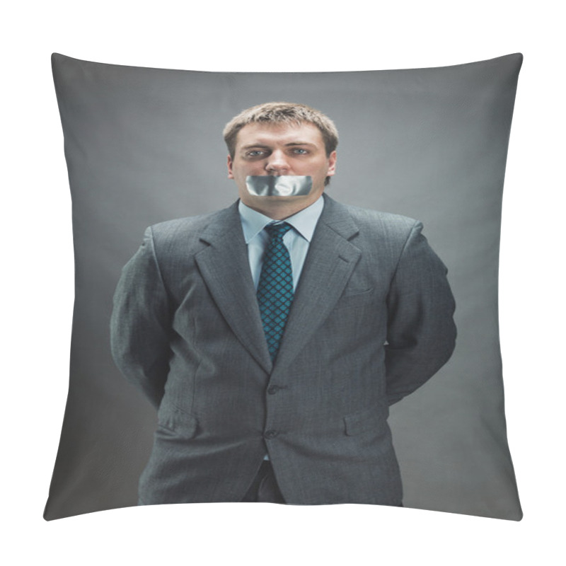 Personality  Man With Mouth Covered By Masking Tape Pillow Covers