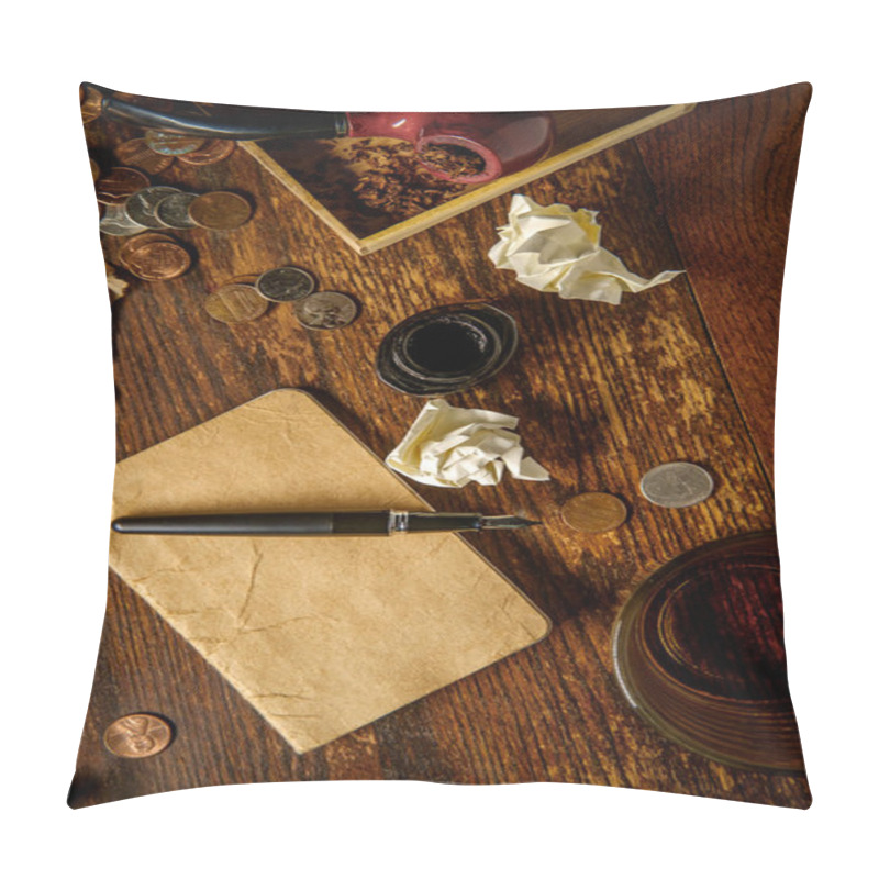 Personality  Writer's Desk With Pen And Ink Whisky Pipe And Glasses Pillow Covers