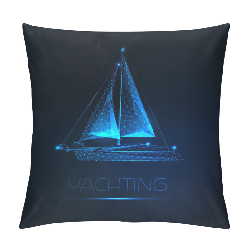 Personality  Futuristic Glowing Low Polygonal Yacht Boat Isolated On Dark Blue Background. Pillow Covers