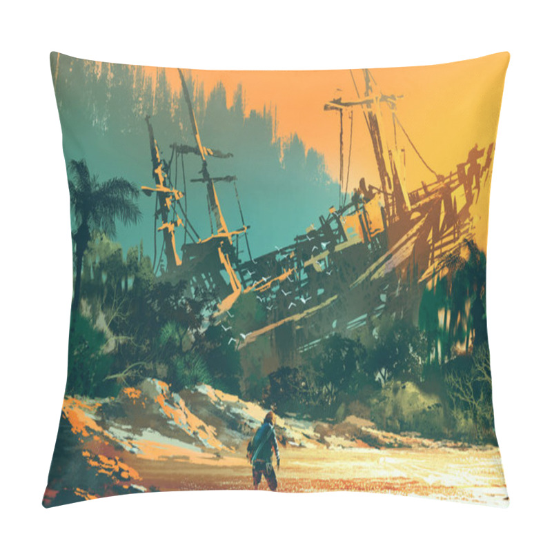 Personality  The Castaway Man Standing On Island Beach Pillow Covers