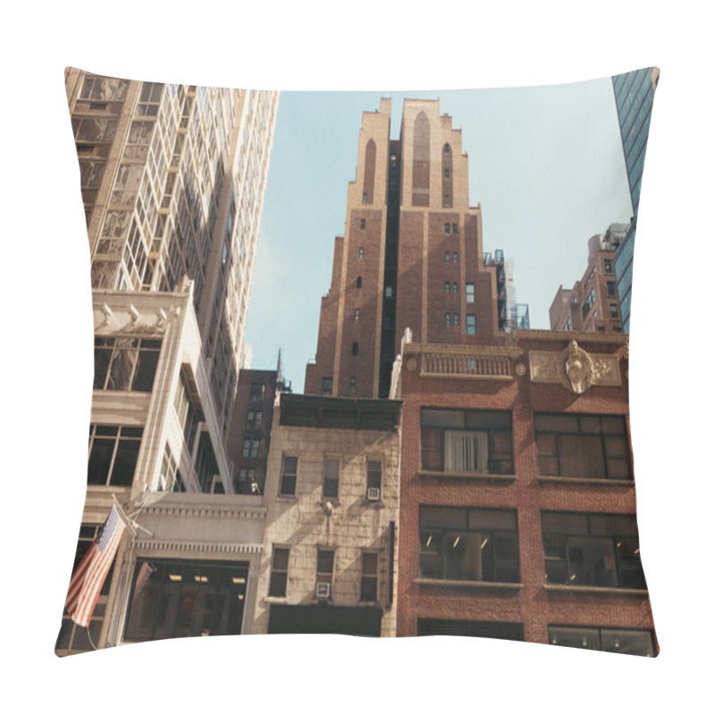 Personality  National Usa Flag On Stone Building In Manhattan Borough Of New York  Pillow Covers