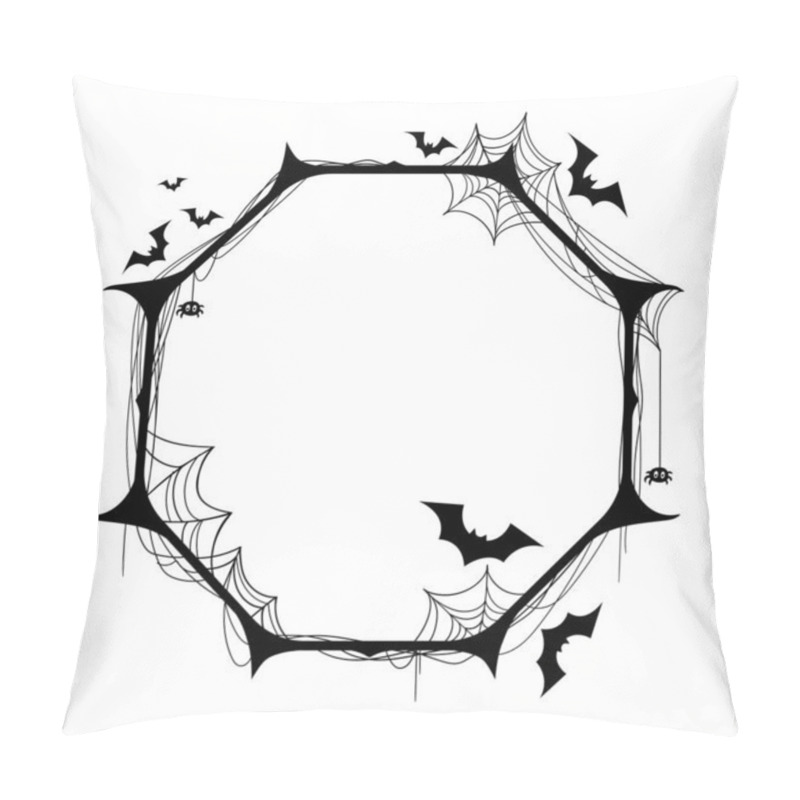 Personality  Halloween Holiday Black Frame Adorned With Thorns, Flying Bats And Tangled Cobwebs. Isolated Vector Square Decorative Border For Displaying Eerie Memories, Capturing The Spooky Essence Of The Holiday Pillow Covers