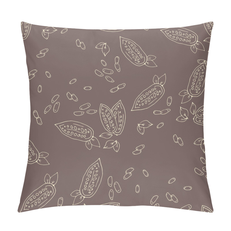 Personality  Seamless Texture With Cocoa Fruits And Cocoa Leaves. Cocoa Fruit On A Brown Background. Pattern For Packaging Cocoa And Chocolate. Cocoa Beans In Vintage Style Pillow Covers