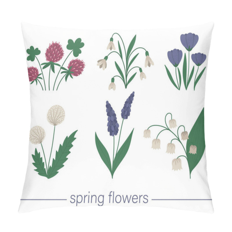 Personality  Vector Set Of Cute Flat Spring Flowers. First Blooming Plants Il Pillow Covers