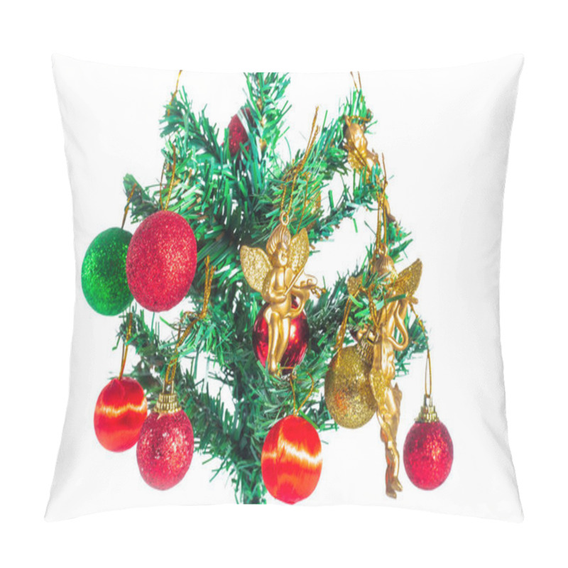 Personality  A Vibrant Christmas Tree Adorned With Red And Green Ornaments, Featuring Golden Angel Decorations. Perfect For Capturing The Festive Spirit And Holiday Joy. Pillow Covers