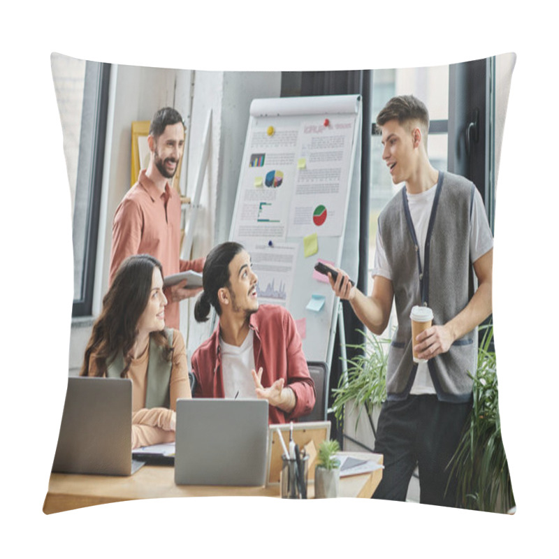 Personality  Team Members Converse In A Stylish Workspace. Pillow Covers