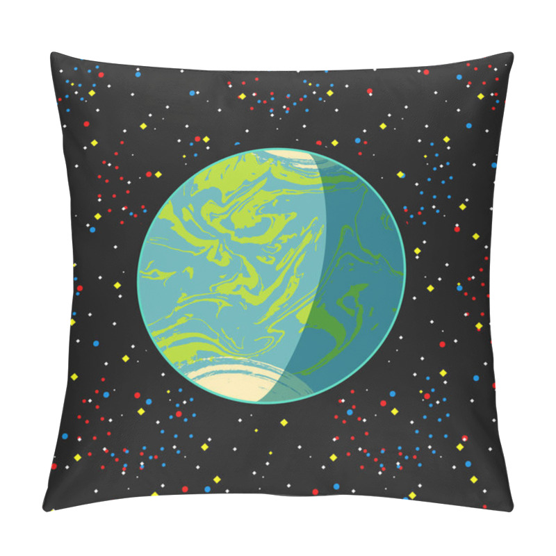 Personality  Earth - Blue Globe Terrestrial Exo Planet On Dark Space Stars Background. Futuristic Cartoon Scenery. Vector Space Illustration In Comics Style. Universe Concept Poster Pillow Covers