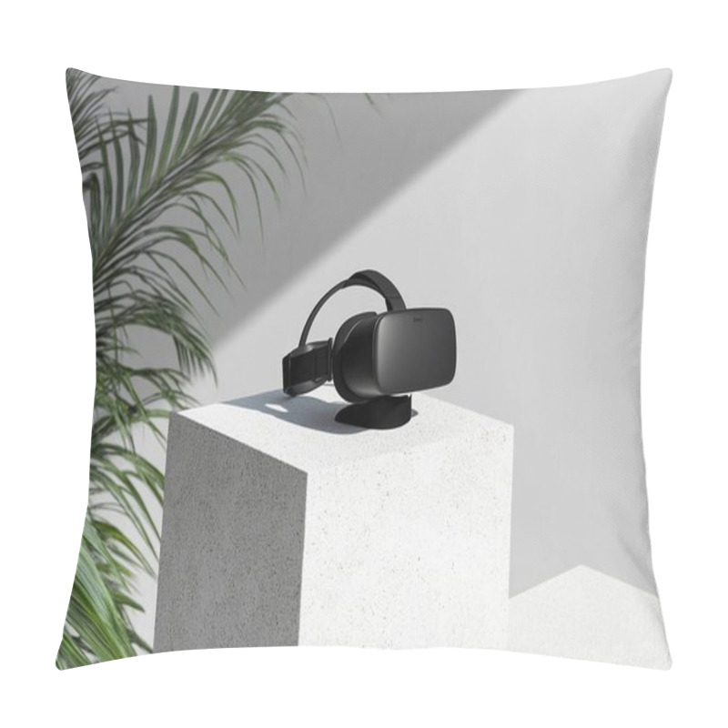 Personality  Modern VR Headset On Concrete Surface - Minimalistic Product Display Pillow Covers