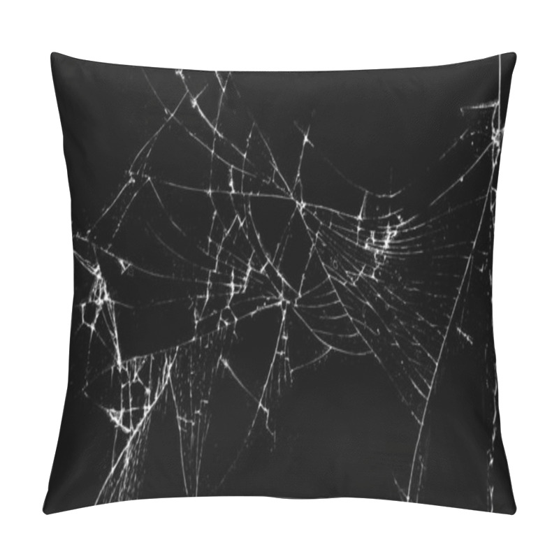 Personality  Texture Of Broken Glass On A Black Background. Concept Of Broken Automotive Glass, Screen Phone, Tablet, Laptop. Flat Lay, Top View Pillow Covers