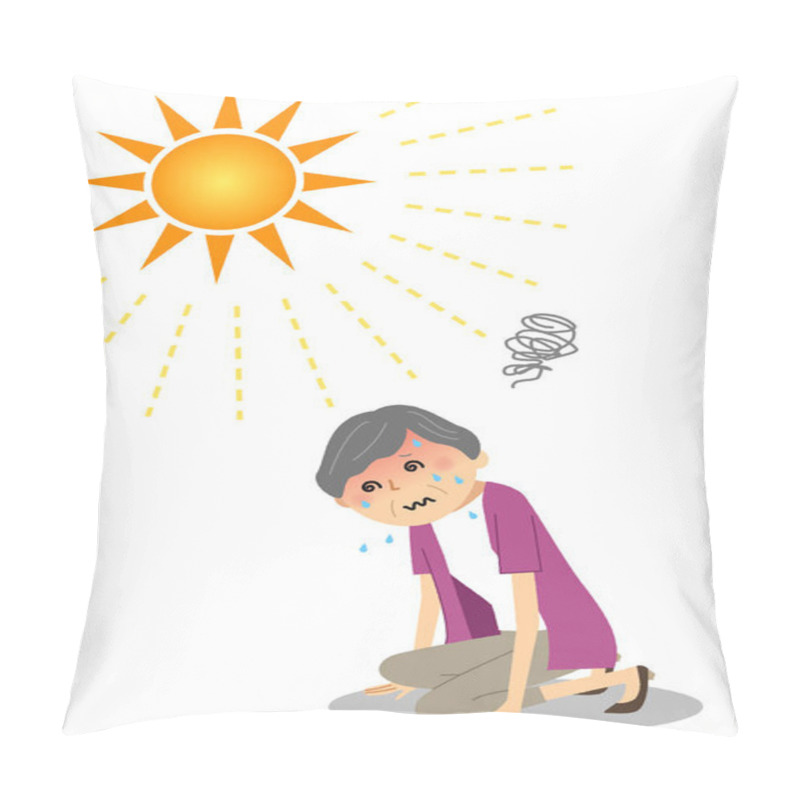 Personality  Elderly Woman Who Became Heatstroke/It Is An Illustration Of An Elderly Woman Who Became A Heat Stroke. Pillow Covers