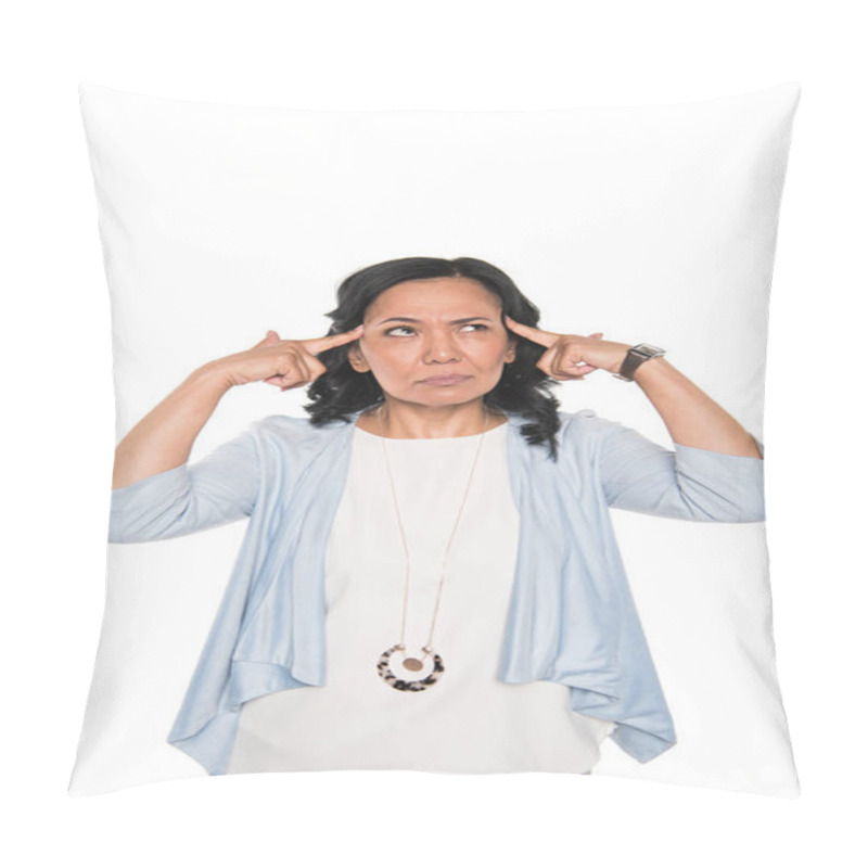 Personality  Casual Asian Woman With Fingers On Head Pillow Covers