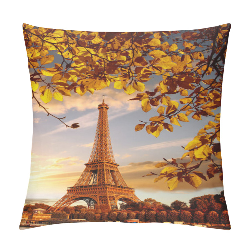 Personality  Eiffel Tower With Autumn Leaves In Paris, France Pillow Covers