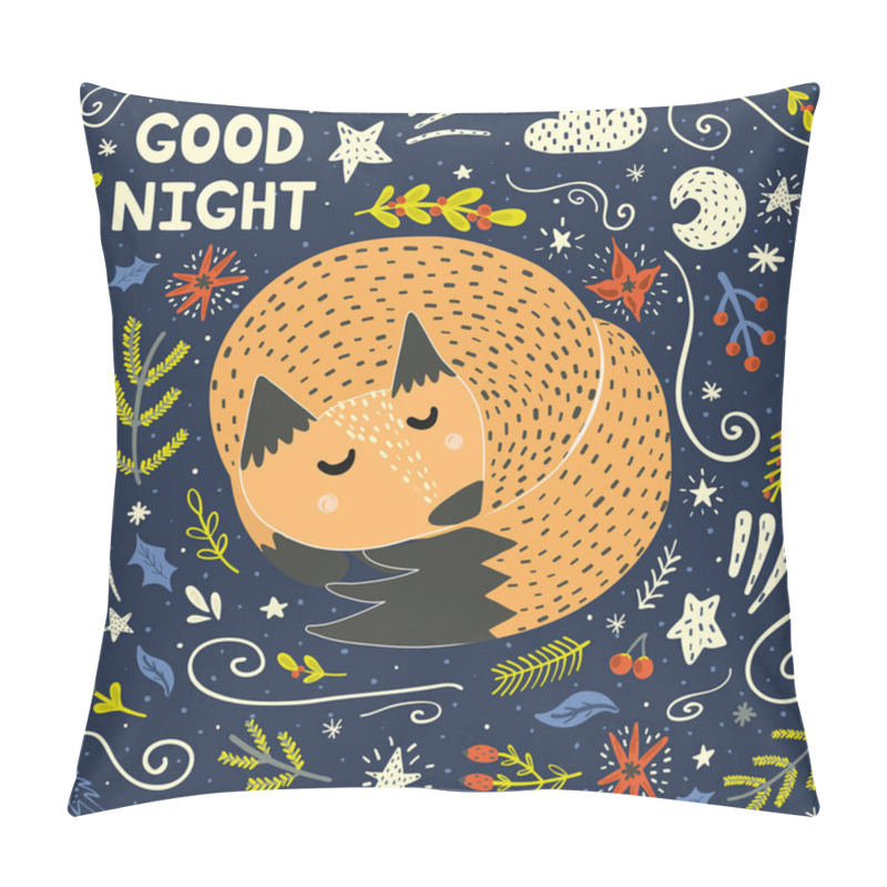 Personality  Good Night Card With A Cute Sleeping Fox. Vector Illustration Pillow Covers