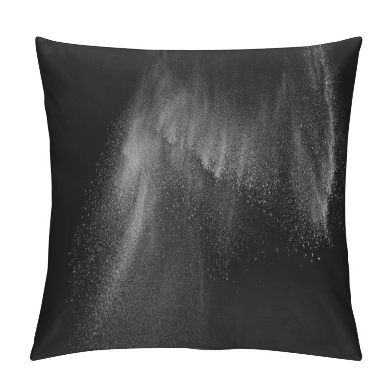 Personality  Freeze Motion Of White Particles On Black Background. Powder Explosion. Abstract Dust Overlay Texture. Pillow Covers