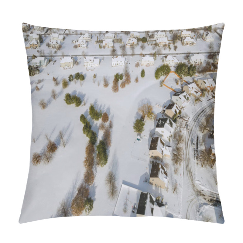 Personality  Panoramic Top View On Snow Covered Residential District Home Complex Winter Day Pillow Covers