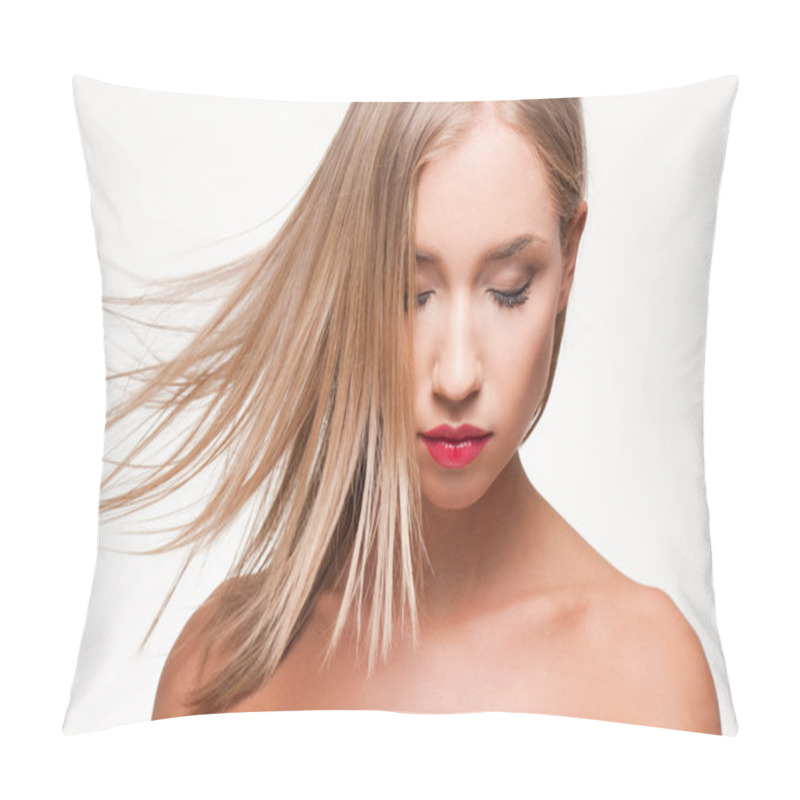 Personality  Gorgeous Blond In Makeup. Pillow Covers