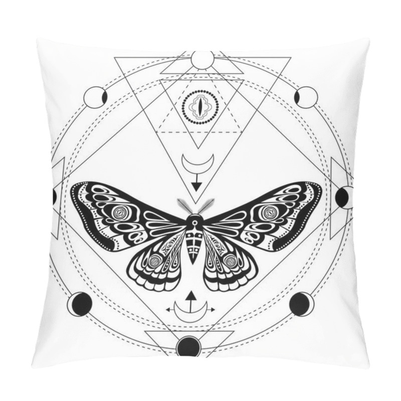 Personality  Night Moth, Butterfly Pupa. Sacred Geometry, Esoteric Symbols. Pillow Covers