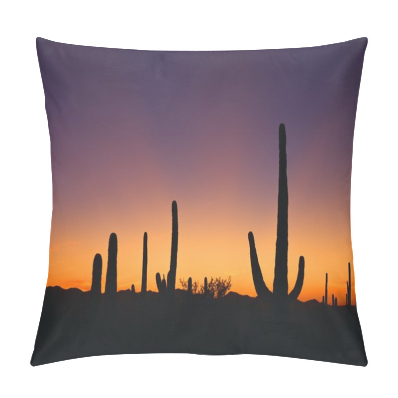 Personality  Golden Rays From The Setting Sun, Cacti Silhouettes, Saguaro National Park Pillow Covers